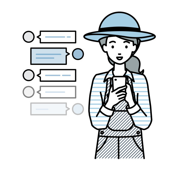 一位农家妇女站在那里，看着手中的智能手机，通过sns聊天聊天图片下载