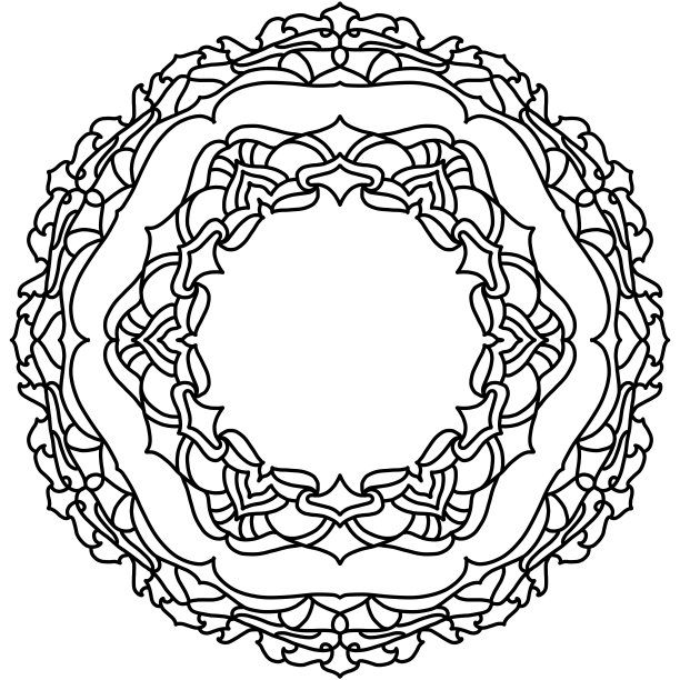 装饰圆形框架只有线条与花卉元素图片下载
