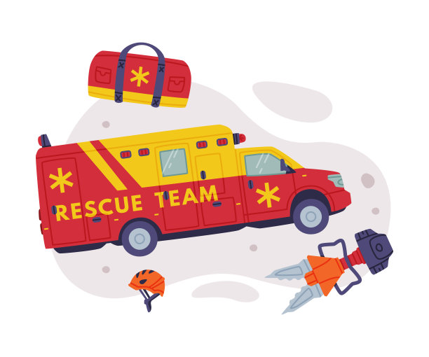 紧急拯救生命的专用机器和应急车辆的救援设备矢量图图片下载