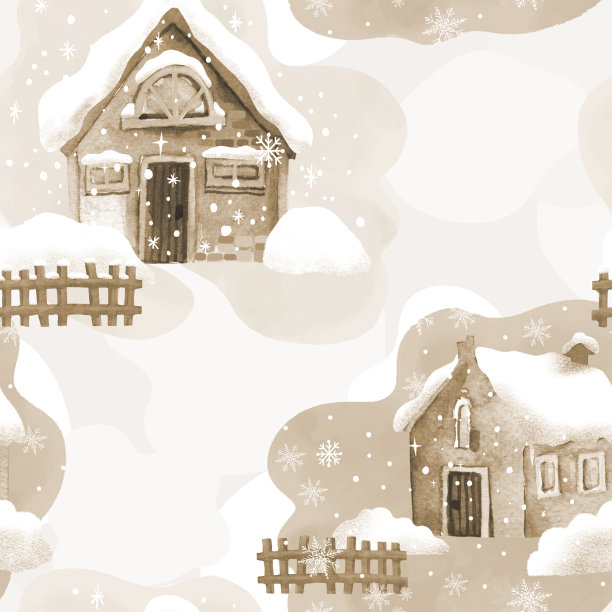 神话般的冬季景观无缝图案素材图片