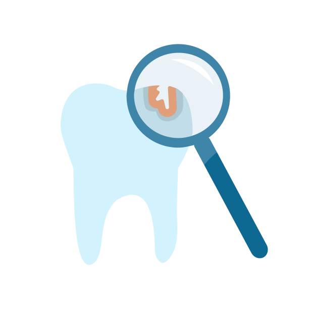 矢量放大镜和牙齿受损。牙科图标。图片下载