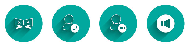 设置“视频聊天会议”和“长阴影扬声器音量图标”。向量图片下载