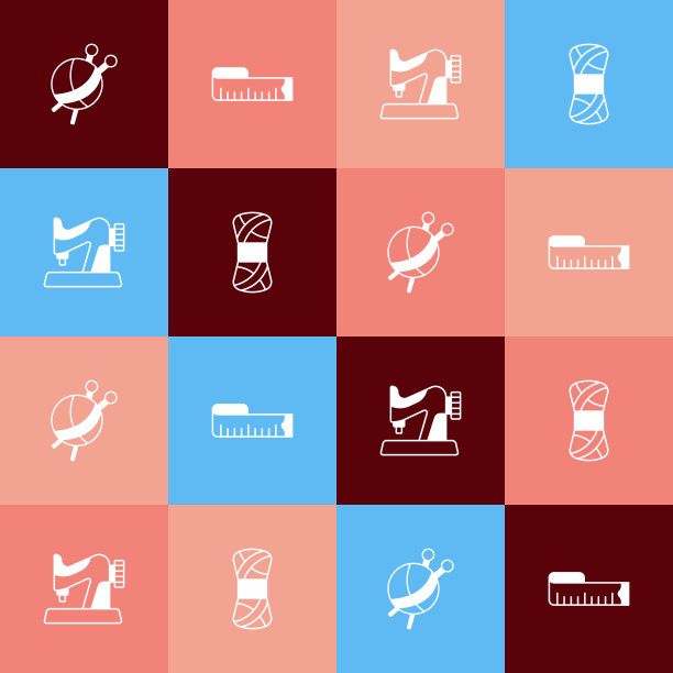 设置流行艺术纱球与针织针，卷尺，缝纫机和图标。向量图片下载