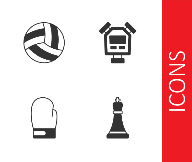 国际象棋、排球、拳击手套和秒表图标矢量素材图片下载