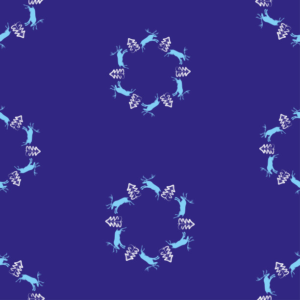 无缝的背景轮廓奔跑的野鹿和圣诞树在圆圈图片下载