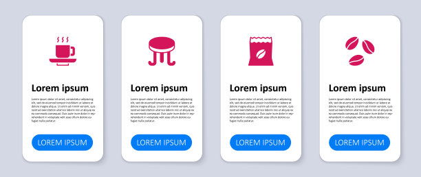 设置咖啡豆，袋咖啡，桌子和杯子。业务信息模板。向量图片下载