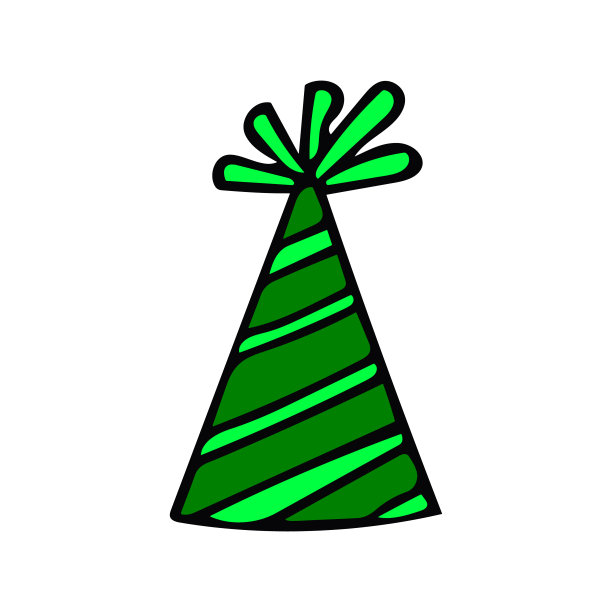 带条纹的派对帽子。手绘涂鸦风格。矢量，极简主义，时尚颜色2022。生日喜庆，新年喜庆，笑口常开。图片下载