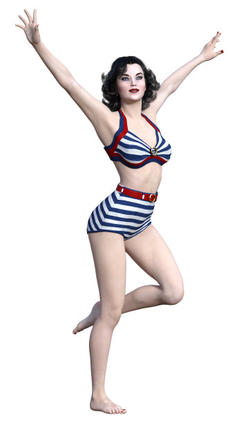 3D插画复古海报女孩在白色图片下载