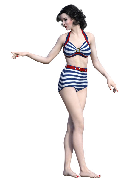 3D插画复古海报女孩在白色图片下载