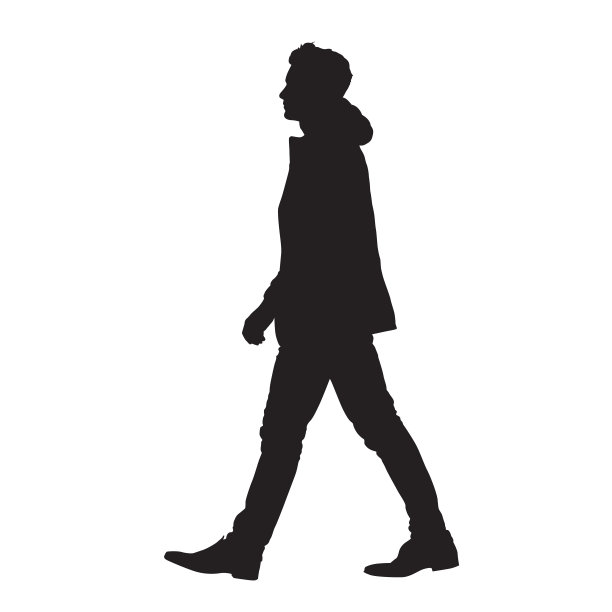 男人向前走，孤立的矢量轮廓，侧视图图片下载