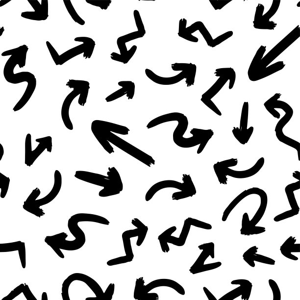 黑色不同的墨水箭头孤立在白色的背景。单色几何无缝图案。矢量简单平面图形手绘插图。纹理。图片下载