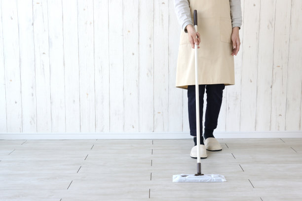 家庭主妇在打扫客厅的地板图片下载