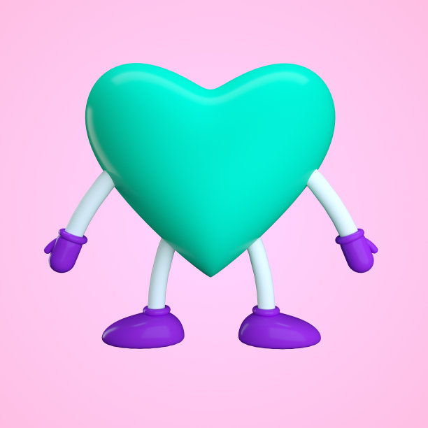 3D插图绿色的心与手和腿图片下载