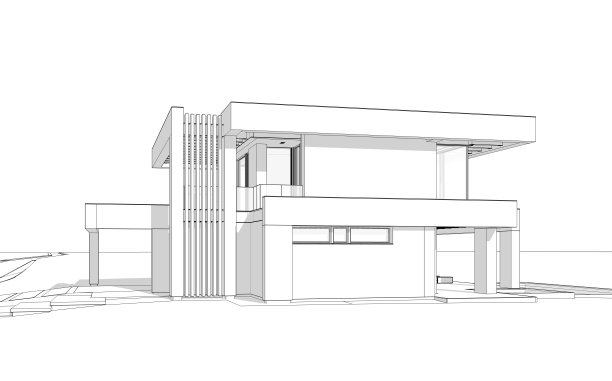 3d渲染的现代房子在豪华风格的黑色线条在白色的背景图片下载