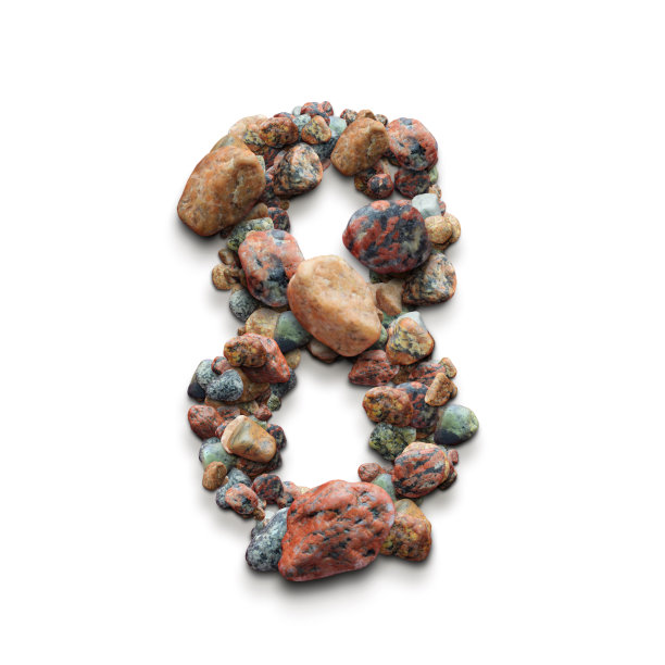 3d字母，一组数字的石头在白色的背景上，8,3d插图图片下载