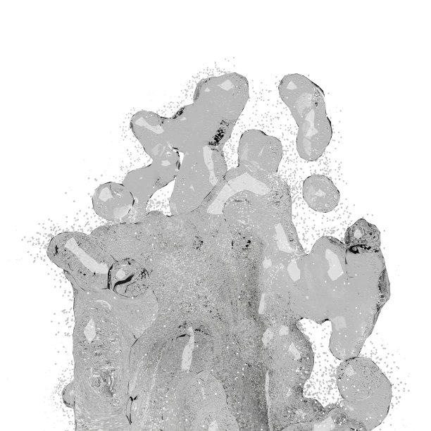 飞溅的水，3d渲染。白色背景上分离出的水泡飞溅。图片下载