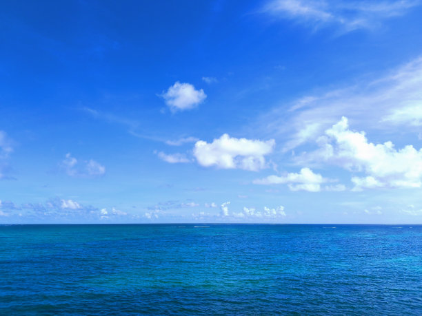 热带蓝天背景白云和加勒比海。壮观的加勒比天空与卷云从法属西印度群岛图片下载