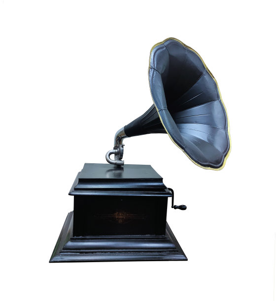 复古和古典留声机孤立在白色，古董黄铜唱机，复古娱乐概念。图片下载