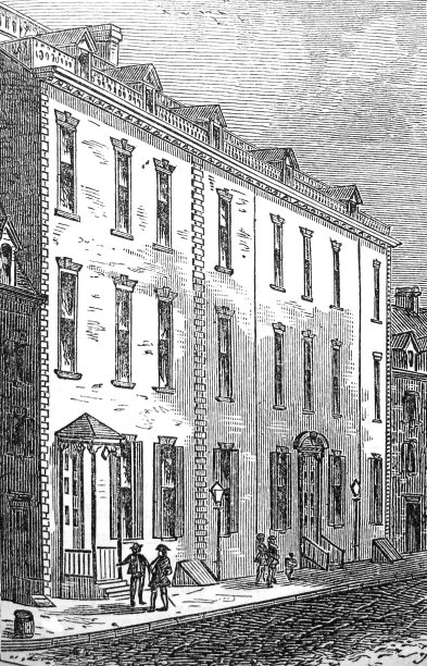 古董插图-哈珀的杂志-大三层楼的建筑-排如何-前面的步骤图片下载