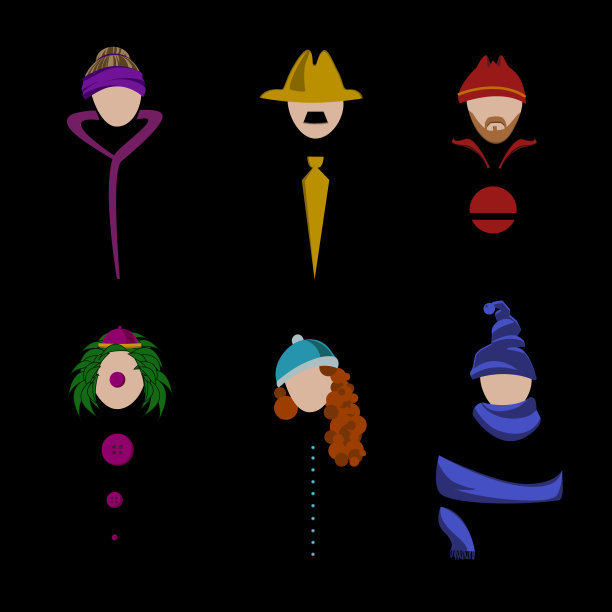 不同的人物图标黑色背景矢量插图图片下载