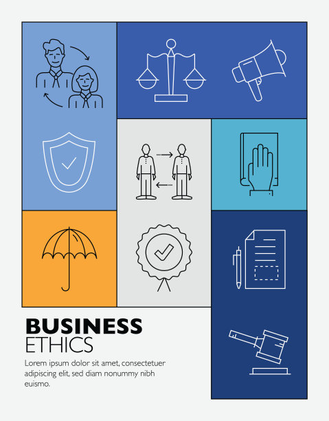 商业道德相关流程信息图模板。工作流布局与线性图标。可编辑的模板。图片下载