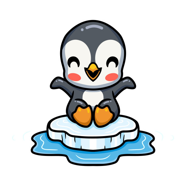 可爱的小企鹅卡通坐在浮冰上图片下载