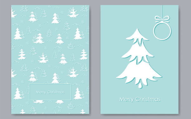 圣诞快乐卡片与白色冷杉树薄荷图片下载