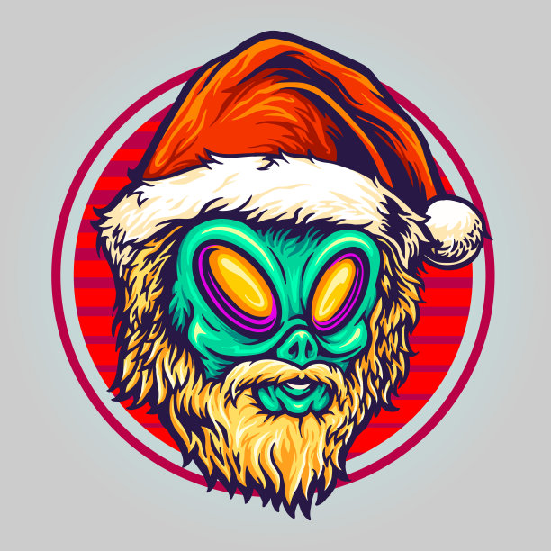 外星人头像圣诞老人胡子矢量插图图片下载