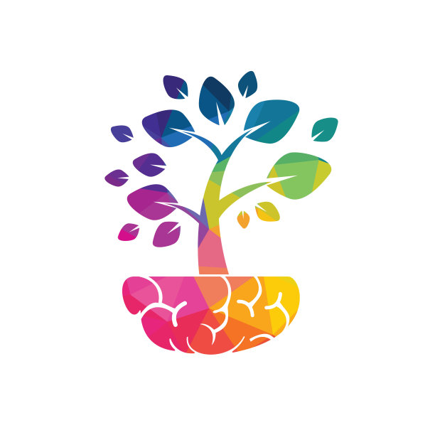 智能成长标志设计。植物生长在大脑图标。图片下载