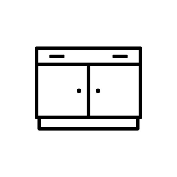 抽屉柜图标。黑色轮廓线轮廓。前视图。矢量平面图形说明。白色背景上的孤立对象。隔离。图片下载