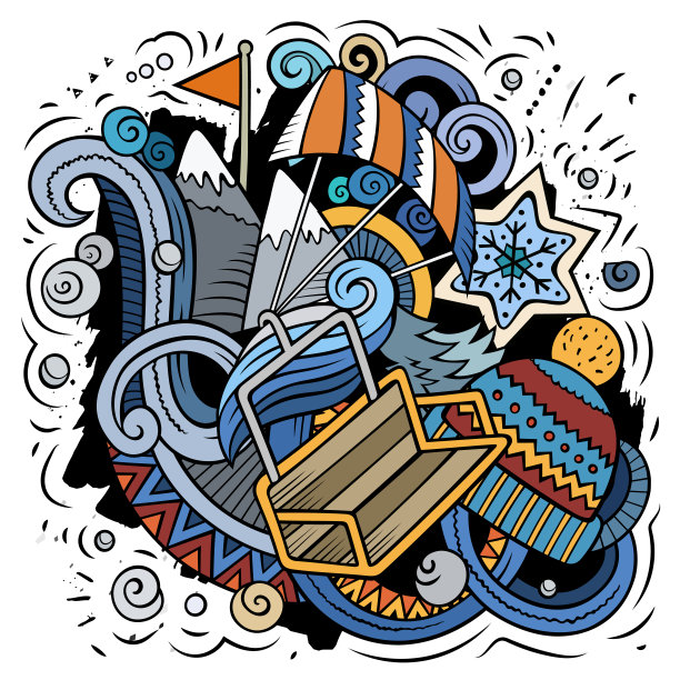 卡通矢量涂鸦冬季运动插图。图片下载