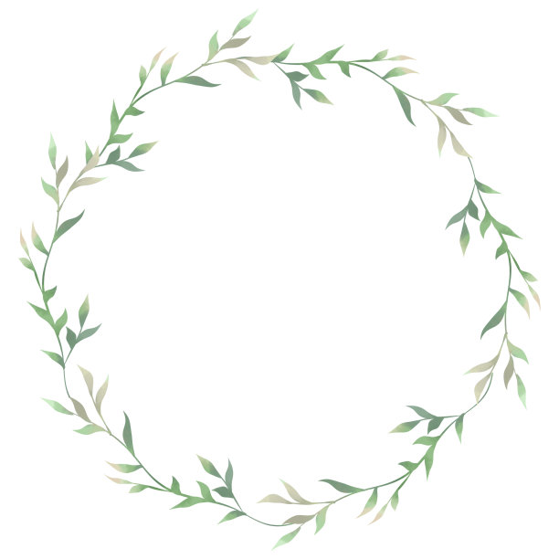 水彩花环。春天的树叶图片下载