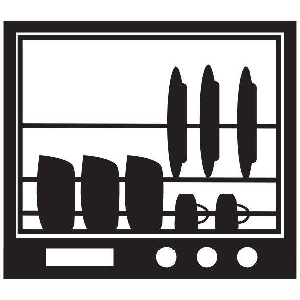 洗碗机图标在白色背景。家用电器的迹象。清洗餐具的象征。平的风格。图片下载