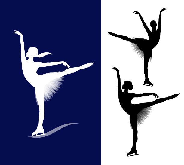 矢量剪影集女子表演花样滑冰运动图片下载