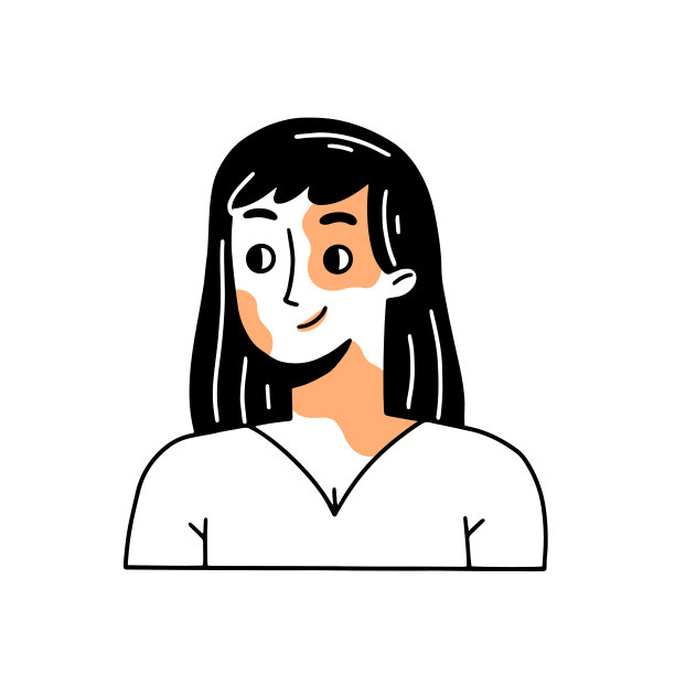 年轻快乐的白癜风女孩。有色素沉着的女性角色。线性涂鸦风格的插图。图片下载