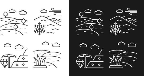 土地多样性线性图标设置为黑暗和图片下载
