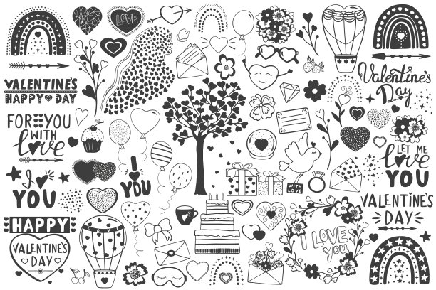 情人节手绘一套鲜花彩虹图片下载