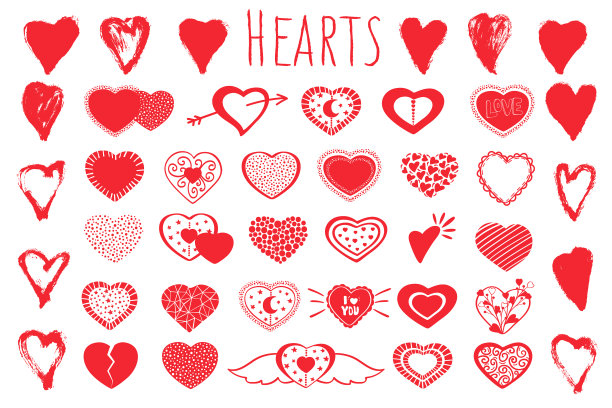 情人节手绘的一套爱心配图片下载