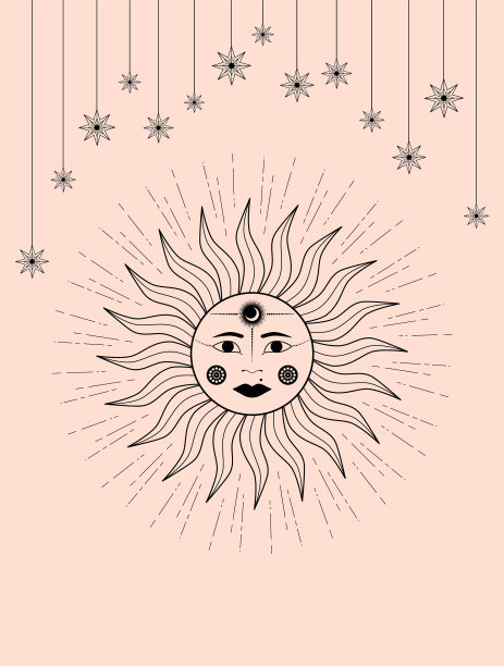 手画神秘的太阳与女人的脸星图片下载