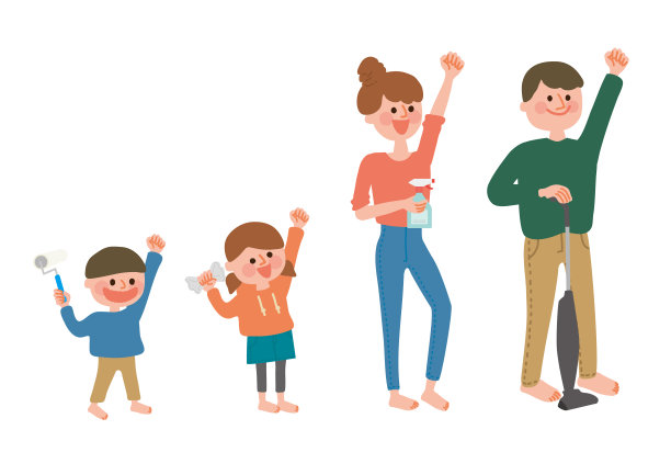 一个家庭打扫房子的插图图片下载