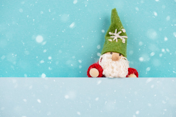 小可爱的圣诞精灵站在雪地里，森林里，节日贺卡，复印空间，冬天的时候图片下载