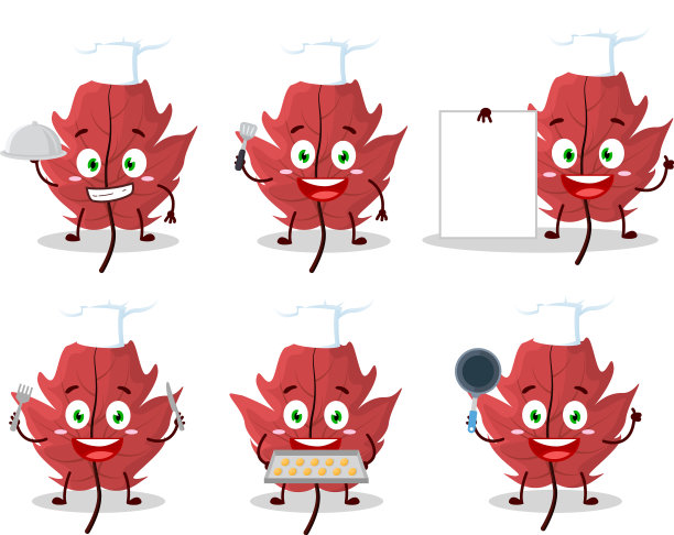 卡通人物红色的秋叶各具特色图片下载