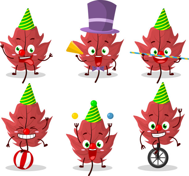 卡通人物红色的秋叶各具特色图片下载