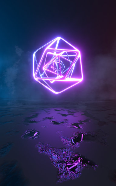 摘要霓虹灯线与黑暗的背景，3d渲染。图片下载