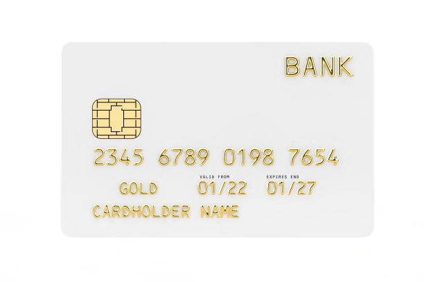 带有芯片的白色塑料金色信用卡。3d渲染图片下载