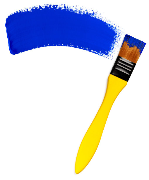带有蓝色油漆笔触的画笔(隔离在白色上)图片下载