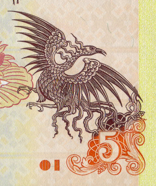 钞票凤凰图案设计的宏观特写图片下载