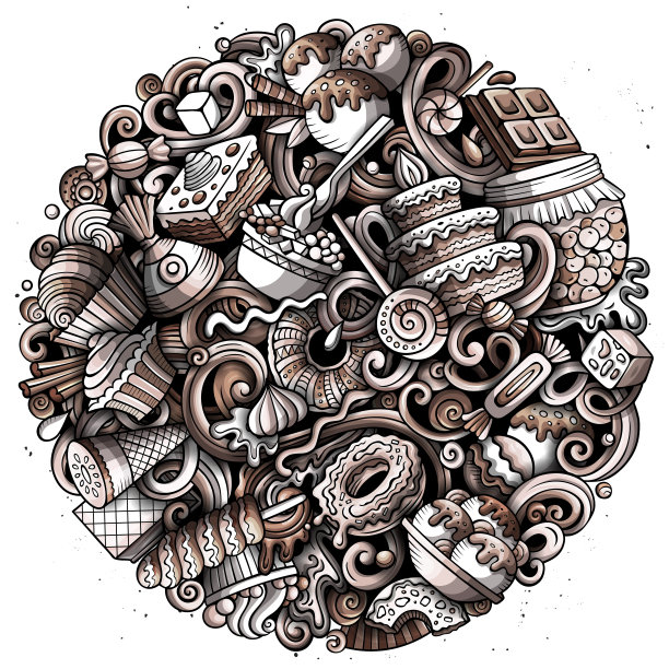 甜食卡通矢量涂鸦插图。图片下载