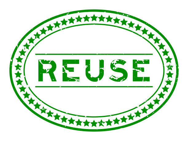 垃圾绿色重用字椭圆形橡胶印章印章的白色背景图片下载
