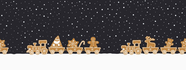 姜饼的火车。无缝的边界。圣诞节的背景图片下载